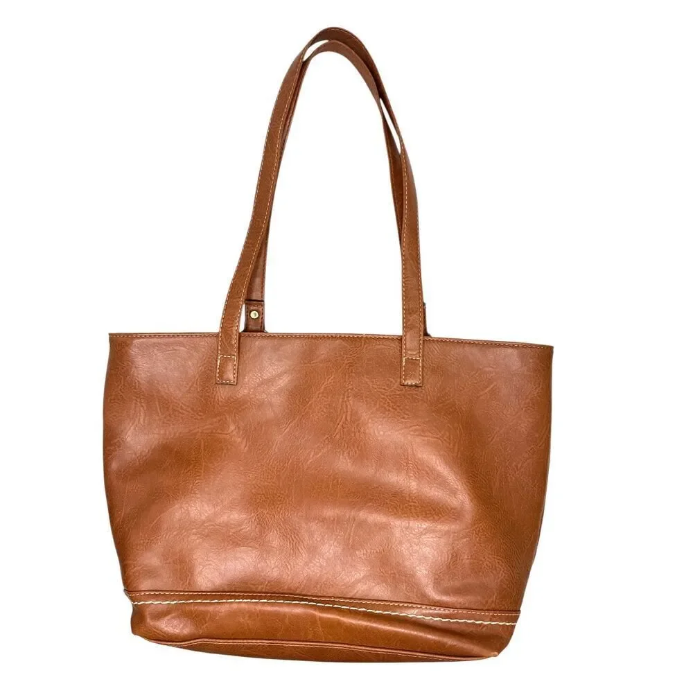B.O.C (Born Concept) Brown Faux Leather Tote With Embossed Floral Pattern Purse